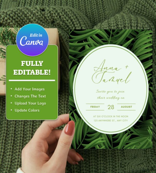 Modern Palm Leaf Wedding Invitation Template - Image 5