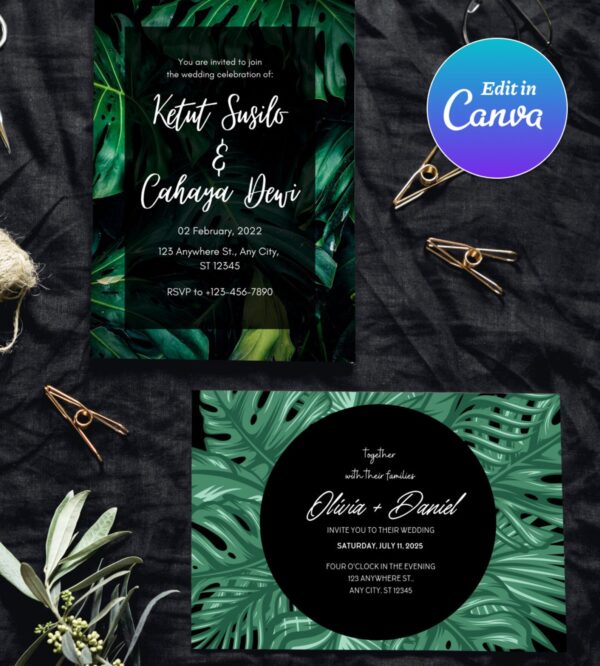 Modern Palm Leaf Wedding Invitation Template - Image 4