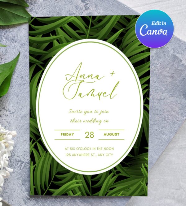 Modern Palm Leaf Wedding Invitation Template - Image 2