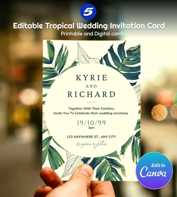 Green Floral Wedding Invitation Templates