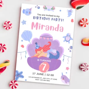 Editable Mermaids Birthday Invite Template | Underwater Party Invite