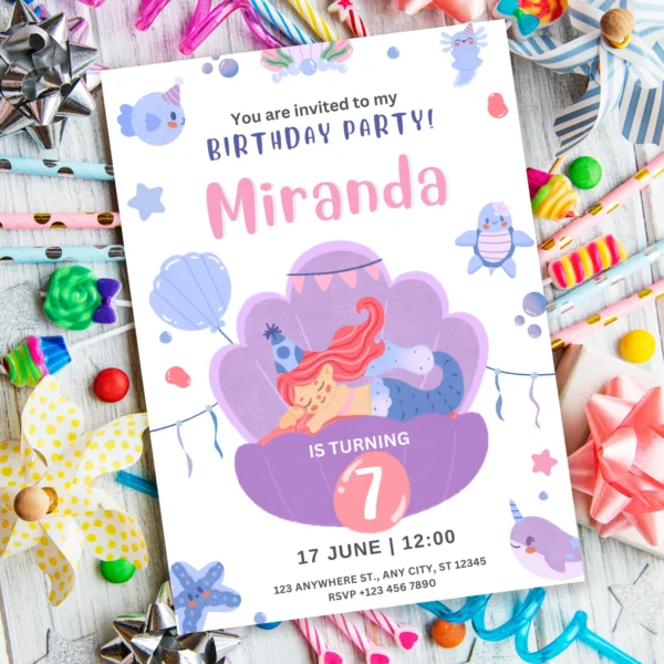 Editable Mermaids Birthday Invite Template | Underwater Party Invite - Image 3