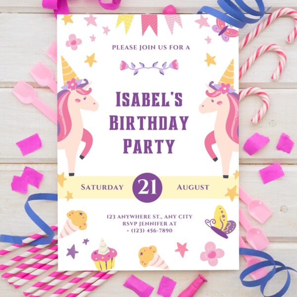 Cutomizable Unicorn Birthday Invitation Template - Image 4