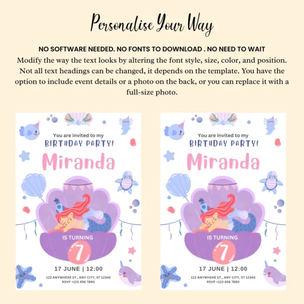 Editable Mermaids Birthday Invite Template | Underwater Party Invite - Image 5
