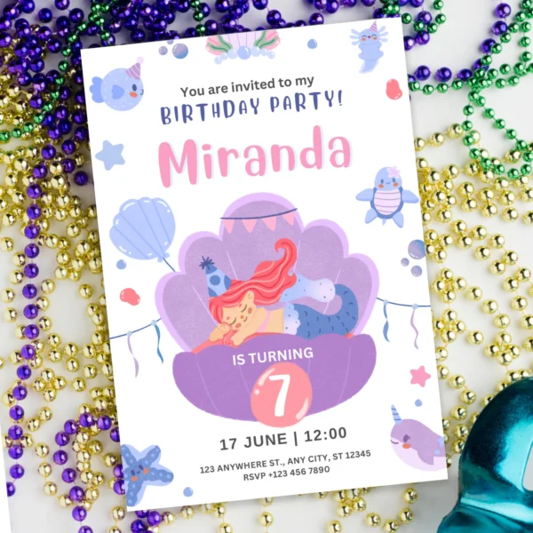 Editable Mermaids Birthday Invite Template | Underwater Party Invite - Image 2