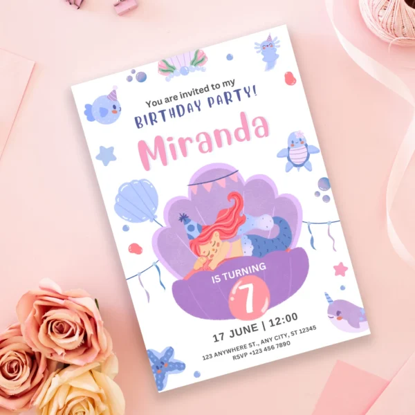 Editable Mermaids Birthday Invite Template | Underwater Party Invite - Image 4