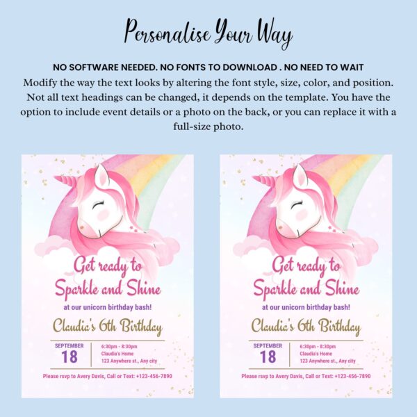 Unicorn Birthday Invitation - Image 5