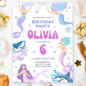 Editable Mermaid Birthday Party Invitations